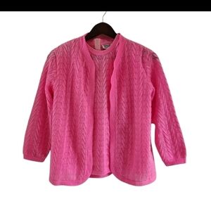 Vintage Vienna Lace Pink Twin Set Sleeveless Top Sweater Acrylic 1960s Japan M